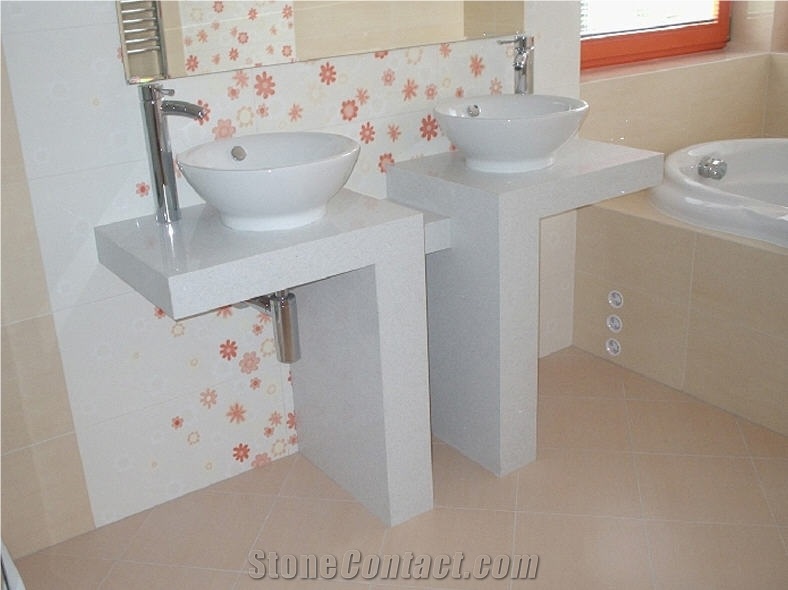Crystal White Polar Technistone Bathroom Top, Vanitytop