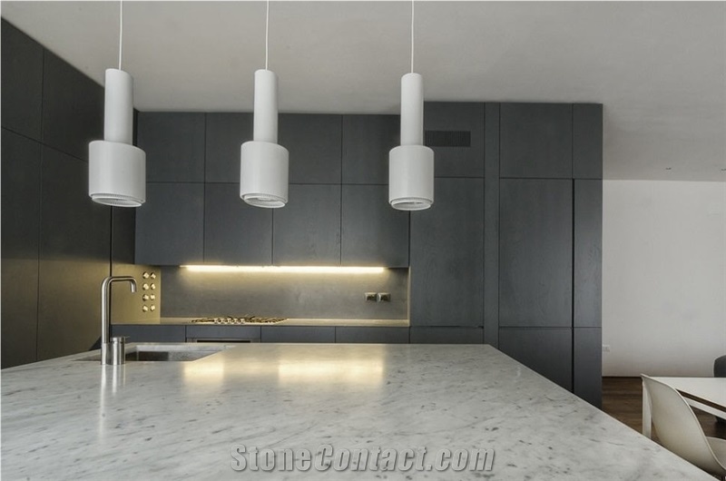 Bianco Carrara Marble Kitchen Countertop, Island Top