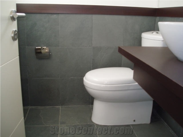 Slate Bathroom Wall and Floor Tiles, Piedra Laja Negra Slate Slabs & Tiles