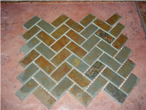 Multicolor Brazilian Slate Heringbone Mosaic