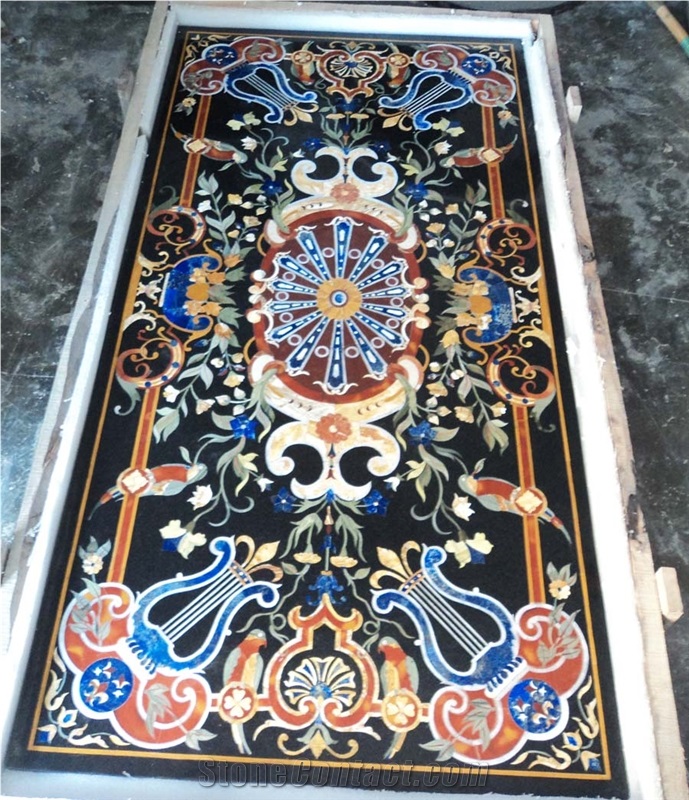 Black Marble Inlay Table Tops, Tabletop Exporter Marble Inlay Table Top Manufacturers Inlay Table
