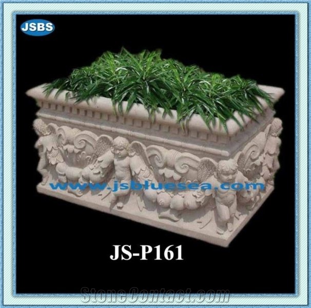 Carved Stone Flowerpot, Natural White Marble Pots