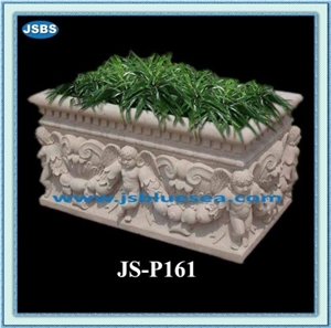 Carved Stone Flowerpot, Natural White Marble Pots