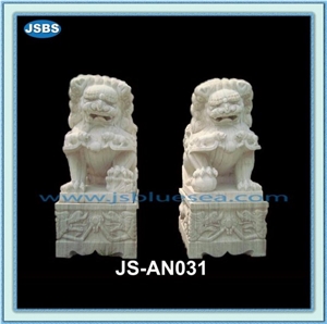 Chinese Foo Dog Statue, Natural Marble Statues