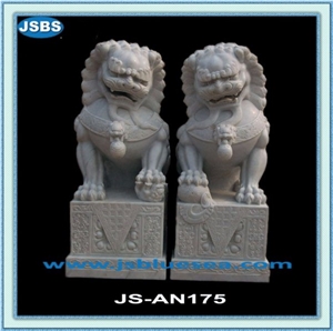 Chinese Foo Dog Statue, Natural Marble Statues
