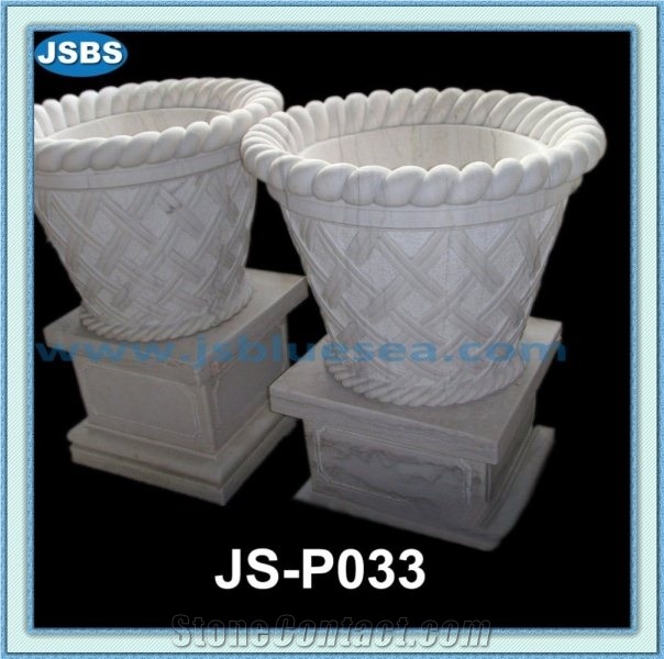 Outdoor Marble Flowerpot, Natural White Marble Pots
