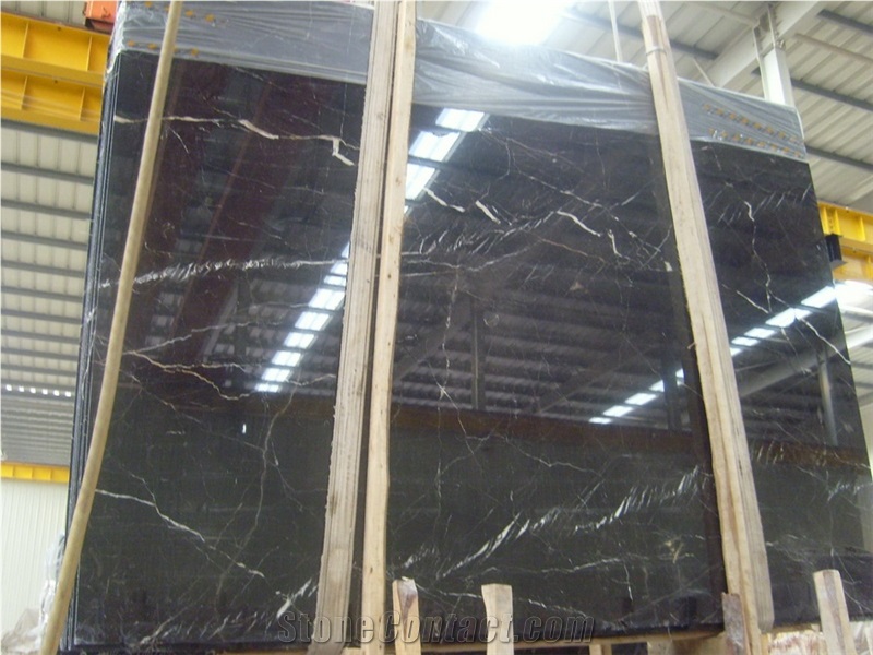 China Nero Marquina Black Marble Polished Slab Tile,Machine Cut Panel for Hotel Walling,Bathroom Floor Covering