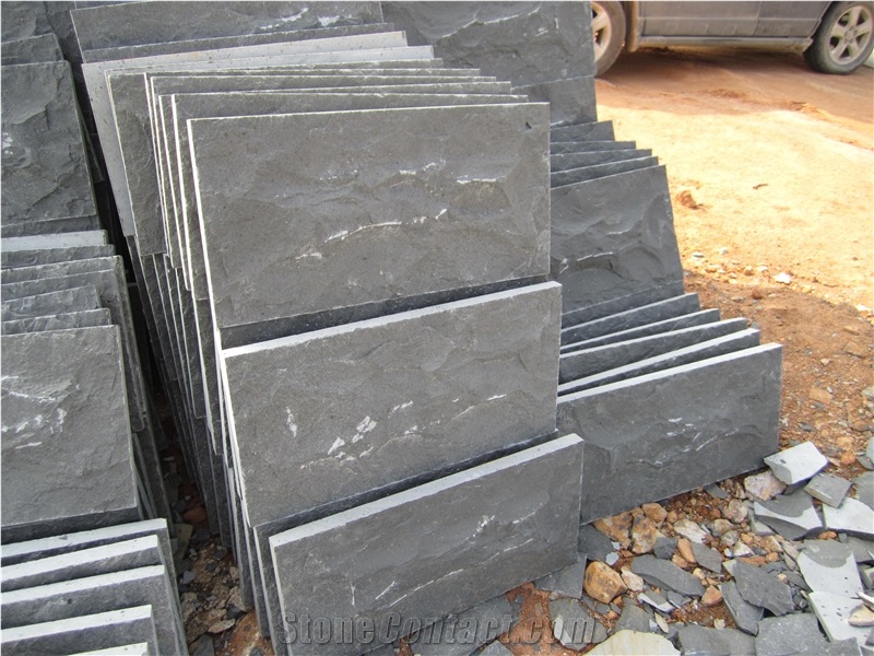 Dark Grey Basalt Split Face Mushroom Stone Wall Cladding Panel,Grey Andesite Stone Walling
