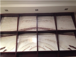 Ivory Cream Marble Slabs Tiles with Pink Veins,Good Quality Machine Cutting Polished Panel for Reception Desk Material,