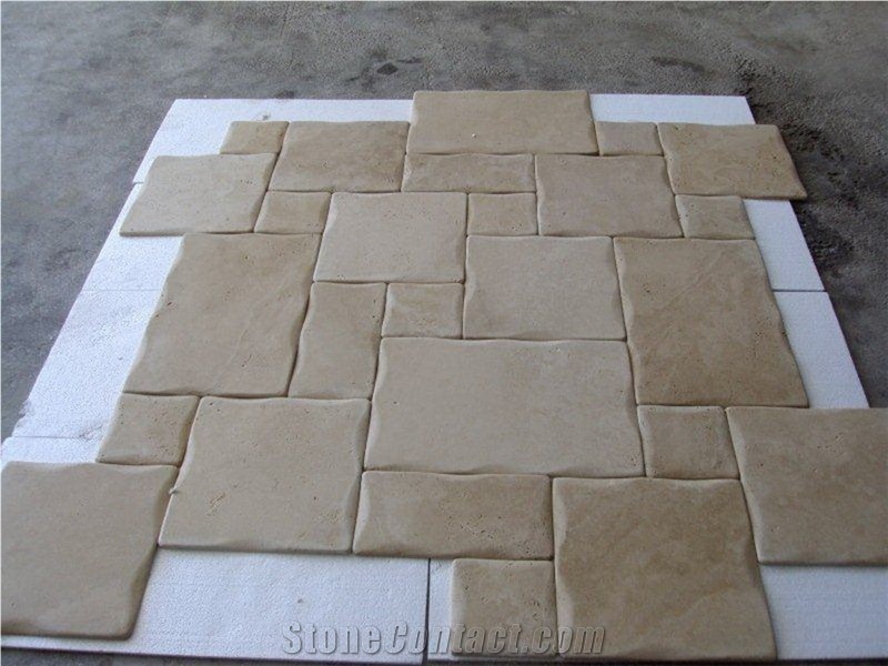 Ivory Travertine Pillow Edges Beige Travertine Flooring Pattern