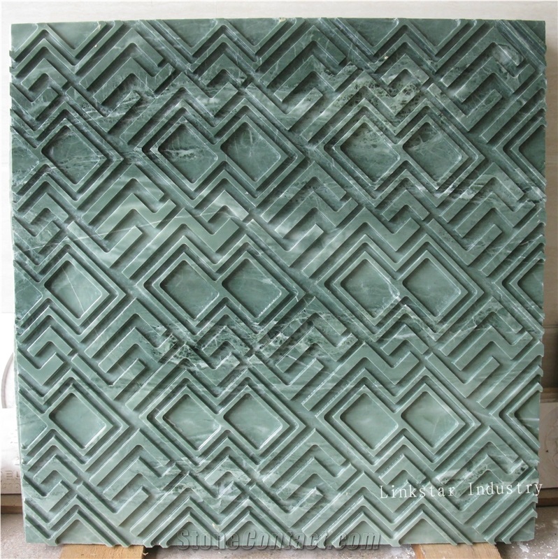 3d Cnc Green Feature Carving Stone Panel, Green Marble Building Walling