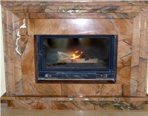 Rain Forest Gold Marble Hand Carved Fireplace, Rainforest Gold Brown Marble Fireplaces