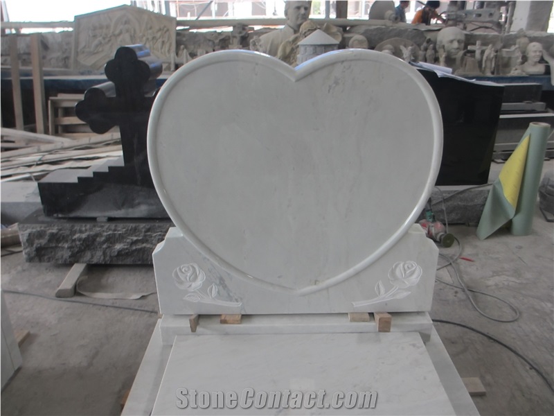 White Marble Polished Tombstone,Heart Monuments