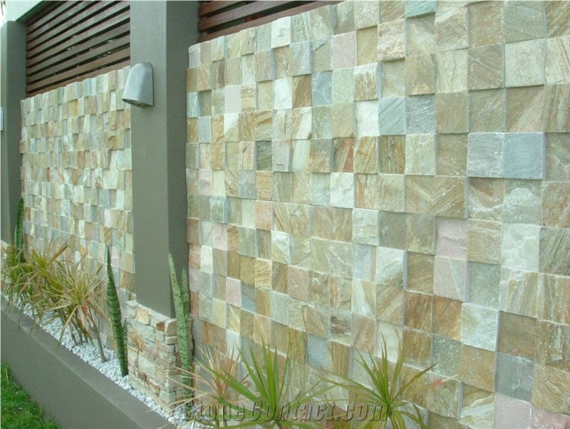 Chequeboard Beige-Green Quartzite Natural Feature Stone Panels & Loose Ledgestone