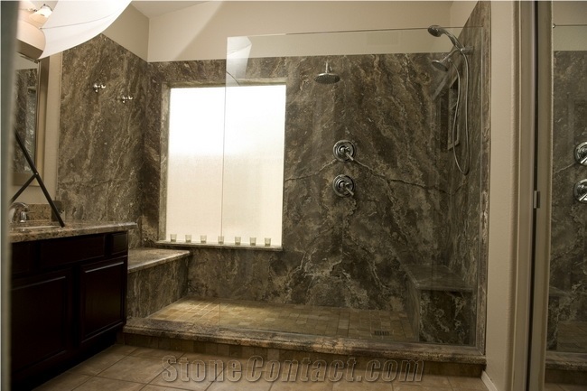 Grey Travertine Cross Cut, New Bathroom Design 8mm Slab
