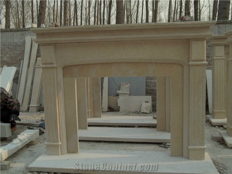 Carved Fireplace Mantel Beige Marble Fireplace Design From China