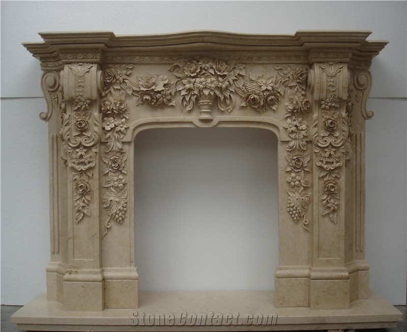Flower Carved Fireplace Surround,Figure Carved Mantel,Sculptured Fireplace