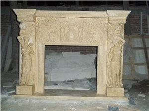 Flower Carved Fireplace Surround,Figure Carved Mantel,Sculptured Fireplace