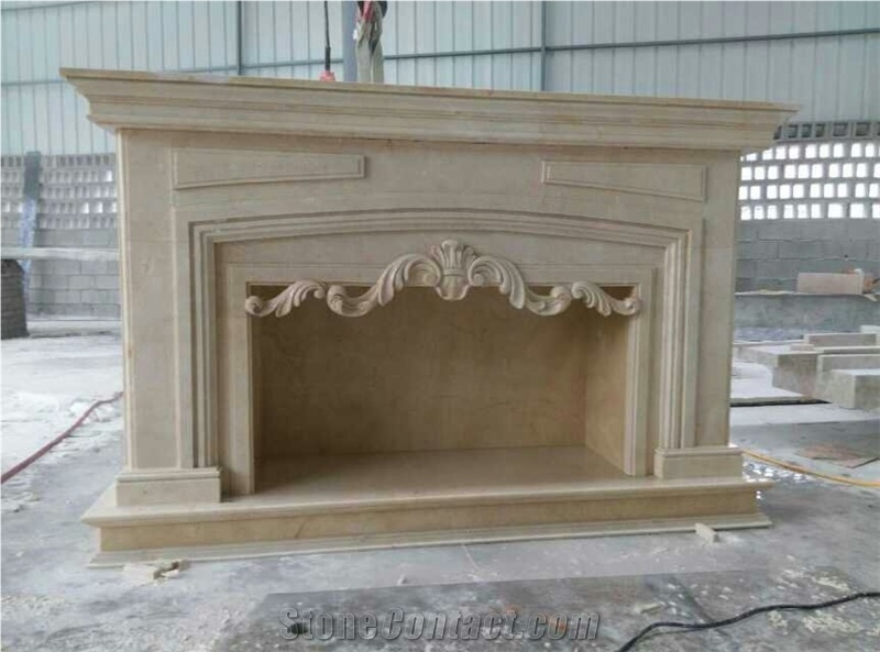Stone Fireplace Mantel Beige Marble