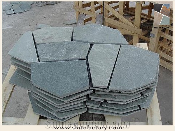 Gray Slate Crazy Flagstone Pavers, China Grey Slate Meshed Stone