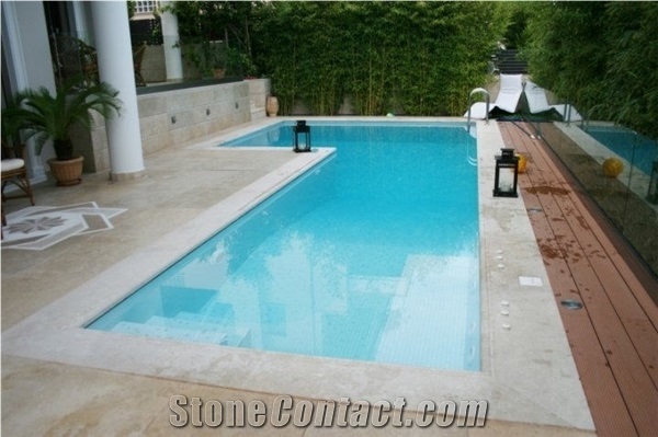 Swimming Pool Design, Levadia Vanilla Beige Marble Pool Coping