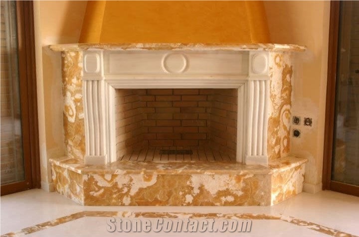 Yellow Onyx Fireplace Design, Sunshine Yellow Onyx Fireplace