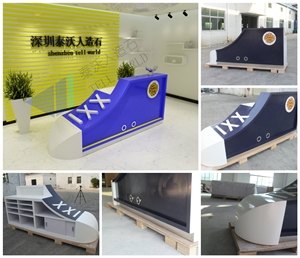 Acrylic Solid Surface Fancy Shoes Shape Design Reception Counter Office Special Front Desk