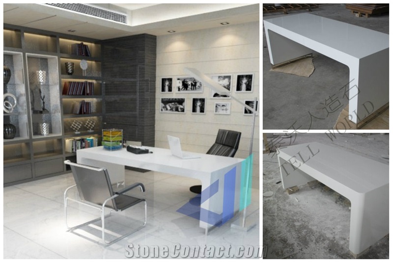 Man Made Stone Modern Curved Office Desk Executive Office