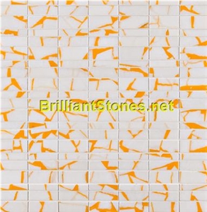 Dotted Orange Crystal White Marble Mosaic, Orange Marble Mosaic