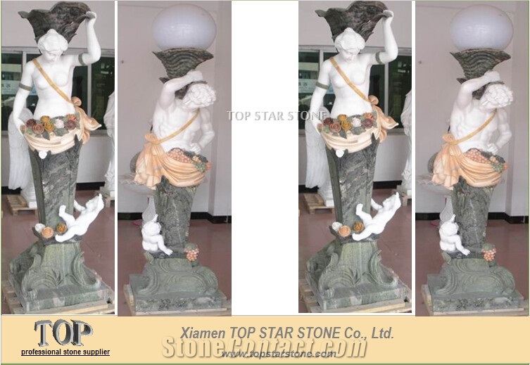 Hand Carved Woman Statue Marble Garden Lamp