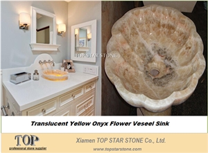 Honey Yellow Onyx Art Sink Flower Shape