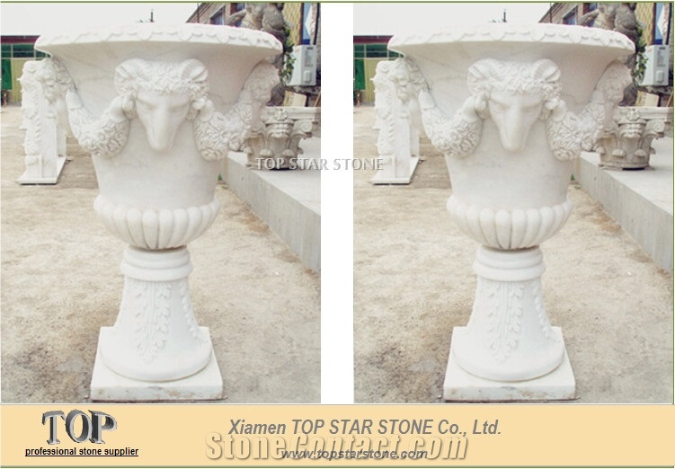Pure White Marble Flowerpot with Sheephead