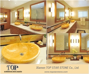 Yellow Onyx Bathroom Round Above Counter Sink