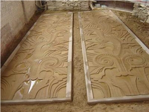 Beige Limestone Flower Carving Relief Wall Panel