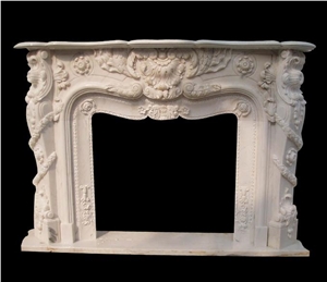 China Beige Marble Sculptured Fireplace Mantel