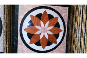 China Red Agate Marble & Brown Wooden Marble & Black Granite Water-Jet Medallion