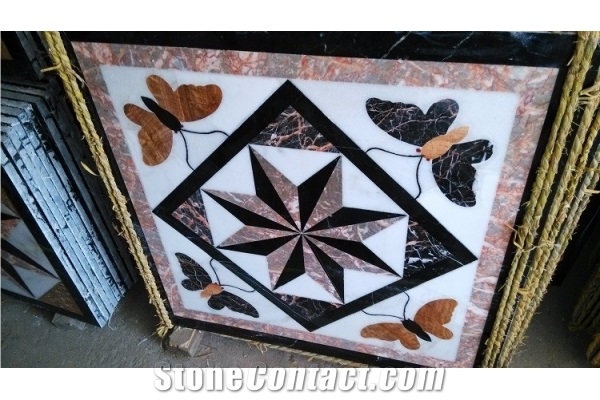 Good Design- Butterfly Water-Jet Medallion China Red Agate Marble& Brown Marble