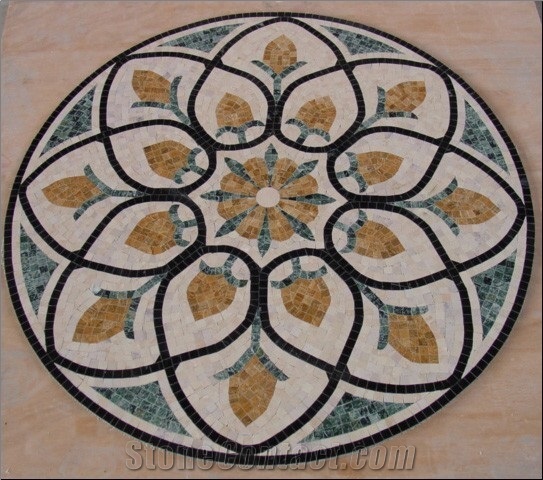 Multicolor Marble Mosaic Medallion for Bathroom Floor-Flower Design