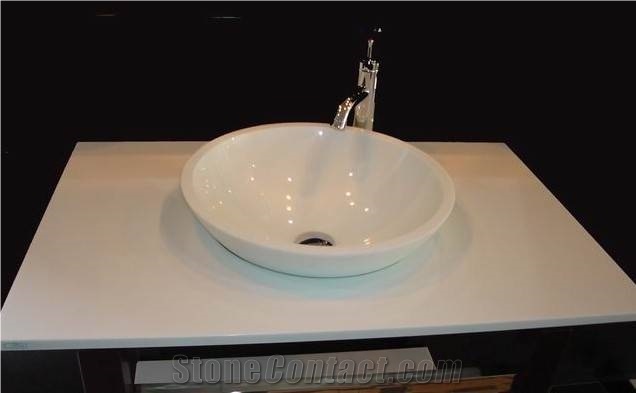 Nano Crystal Vanity Top with Wash Basin, White Kitchen Bath Top
