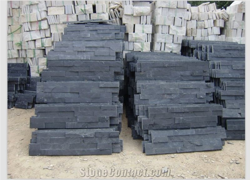 Black Slate Crazy Paving Slabs & Tiles, Natural Black Slate Slabs & Tiles