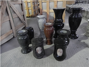 Granite Vase and Lamps, Shanxi Black Granite Flower Pot