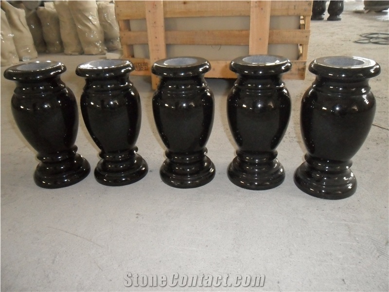 Granite Vase and Lamps, Shanxi Black Granite Flower Pot
