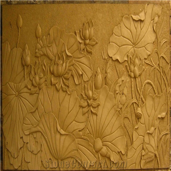 Beige Sandstone Wallest Relief,Flower Embossment