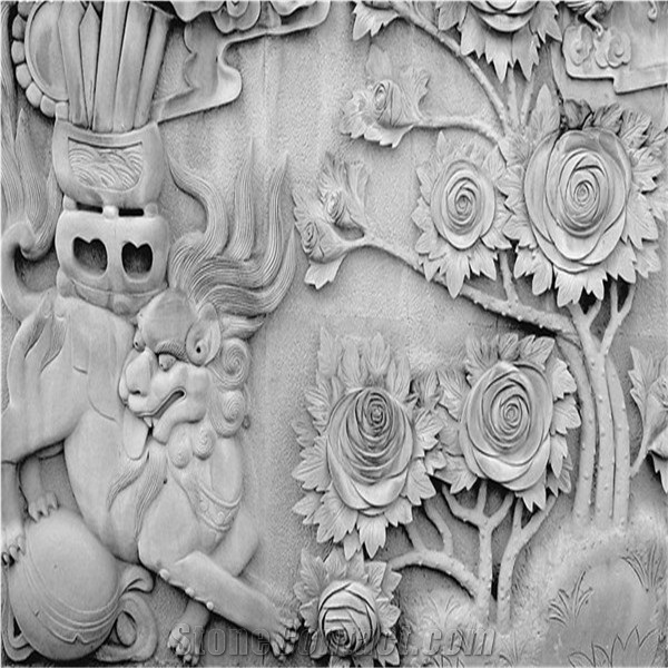 Handcarved Wall Relief, White Granite Wall Reliefs