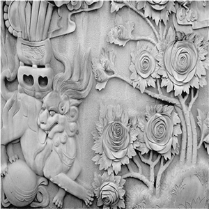Handcarved Wall Relief, White Granite Wall Reliefs