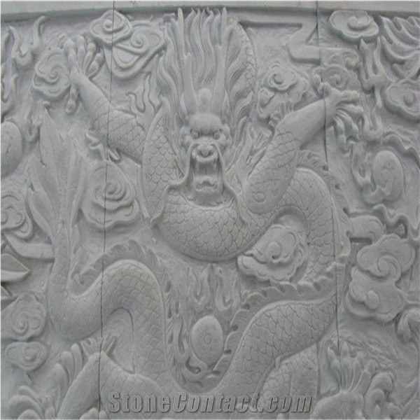 White Marble Dragon Relief, Stone White Marble Reliefs