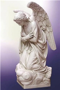 Handmade White Marble Kneeling Angel Sculpture & Statue