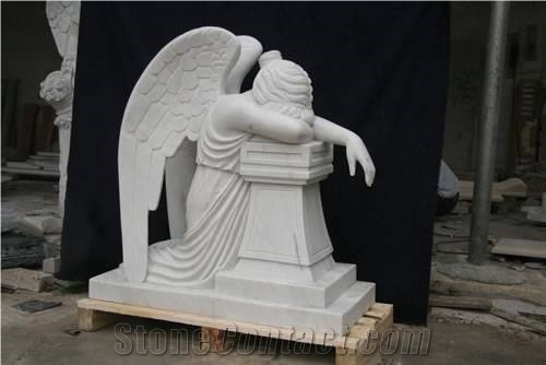 White Marble Weeping Angel Statue