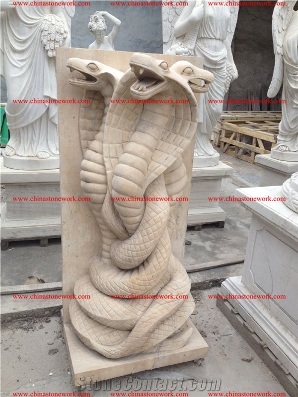 Yellow Marble Twisting Snake Sculpture