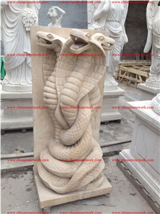Yellow Marble Twisting Snake Sculpture